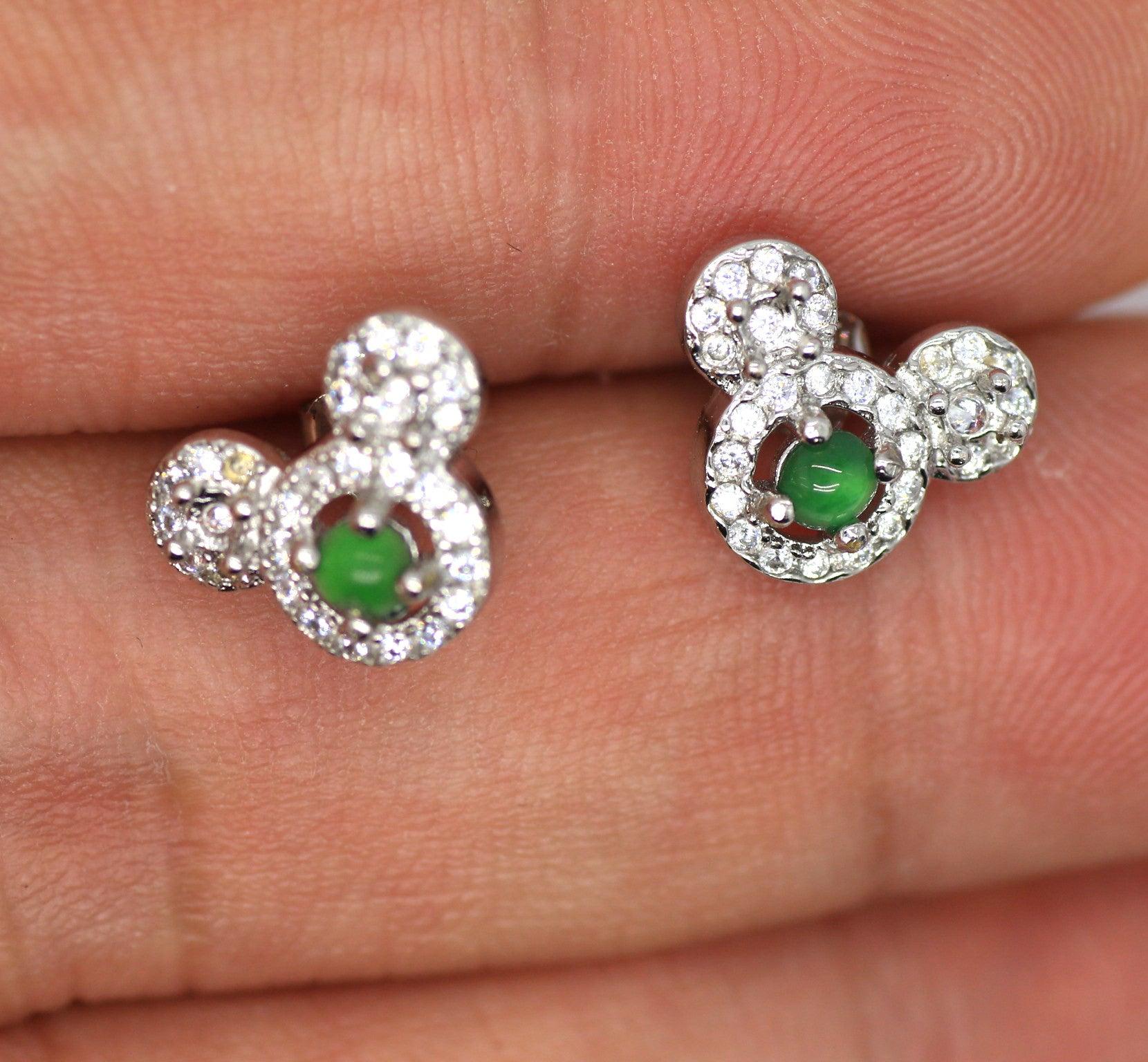 Type A Jadeite Jade Earrings s925 Silver Inlay LR-8MWZ-Z98K - Jade-collector.com