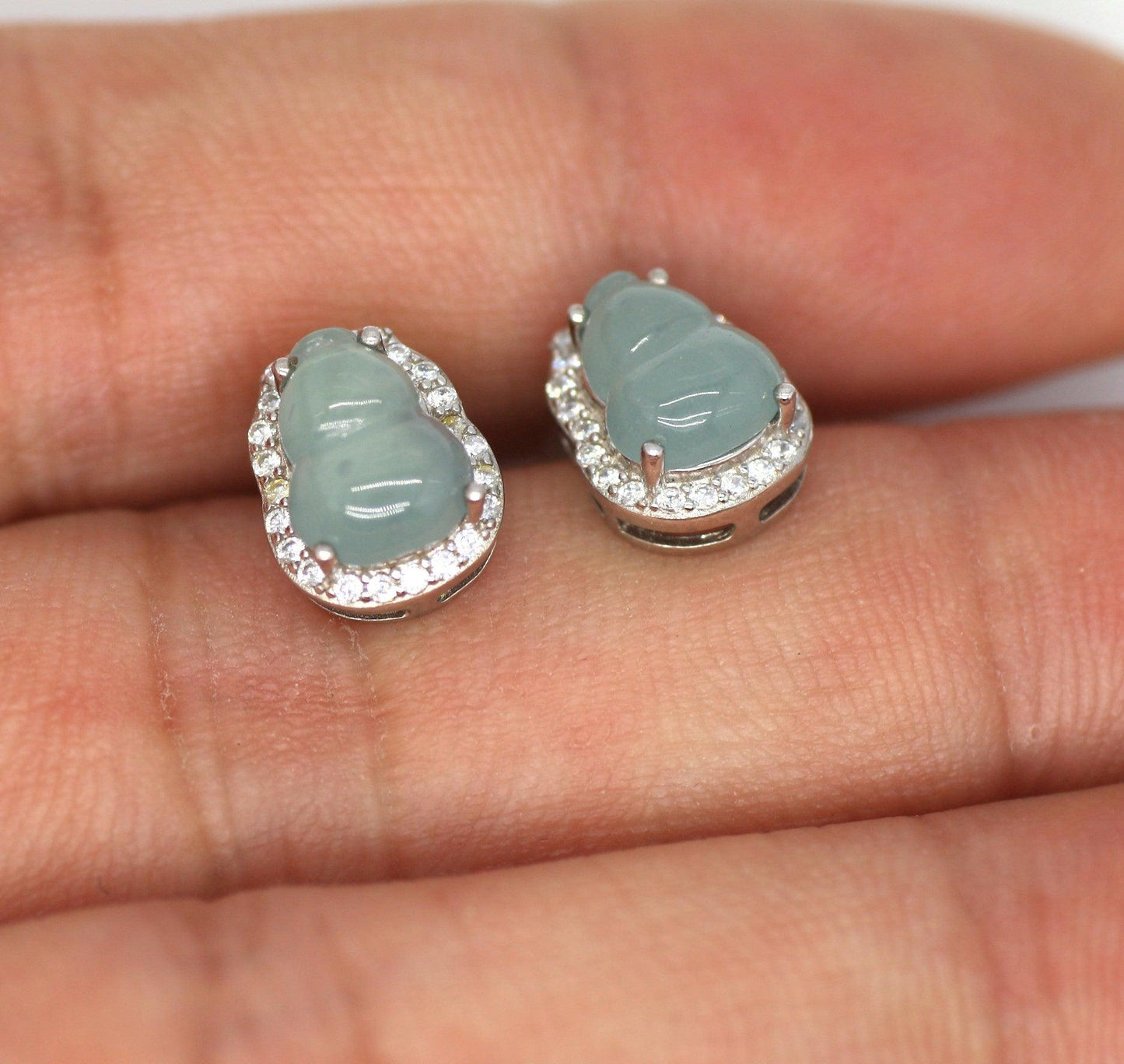 Type A Jadeite Jade Earrings s925 Silver Inlay 7B-P4CQ-JB2X - Jade-collector.com