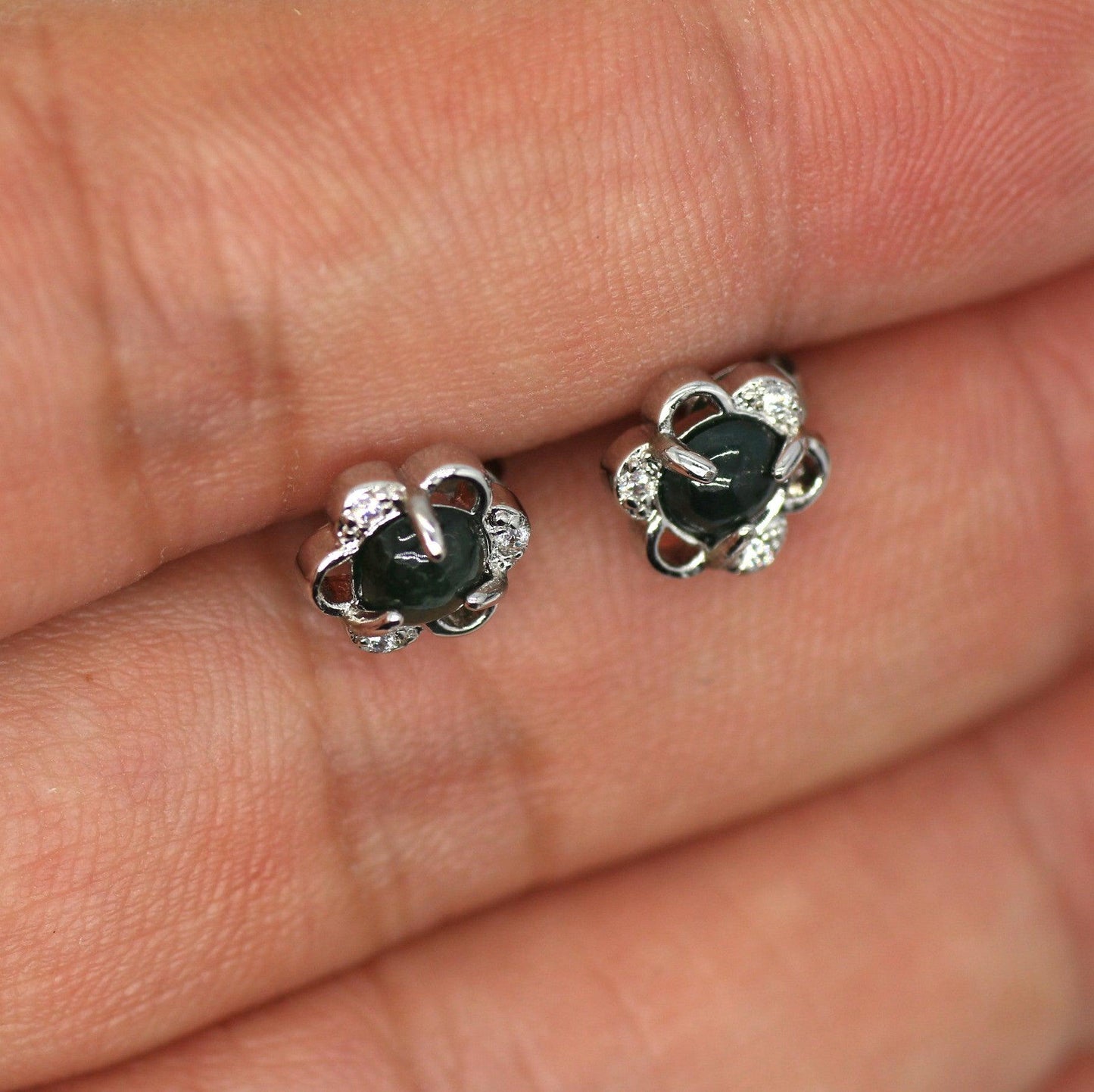 Type A Jadeite Jade Earrings s925 Silver Inlay 7N-B7YX-MF4L - Jade-collector.com