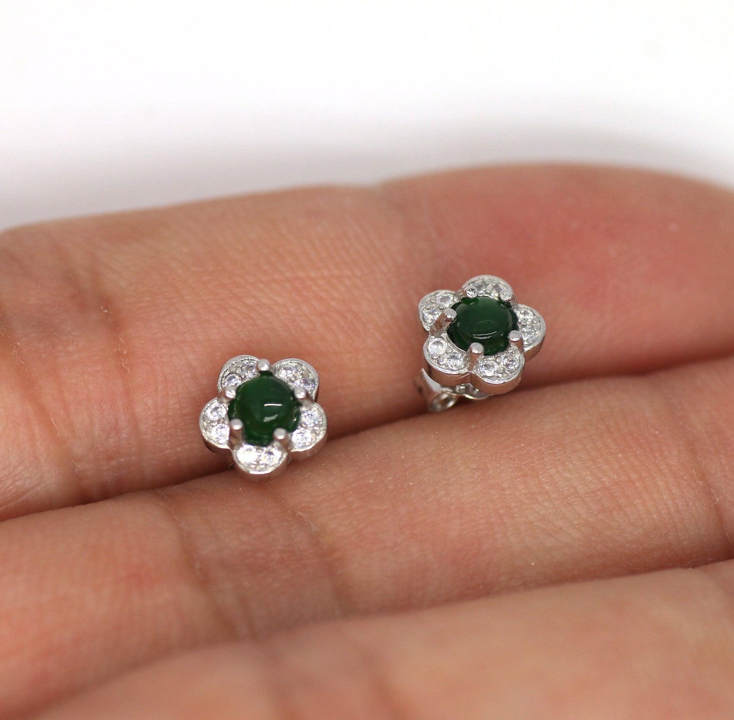 Type A Jadeite Jade Earrings s925 Silver Inlay 8C-750L-0MR0 - Jade-collector.com