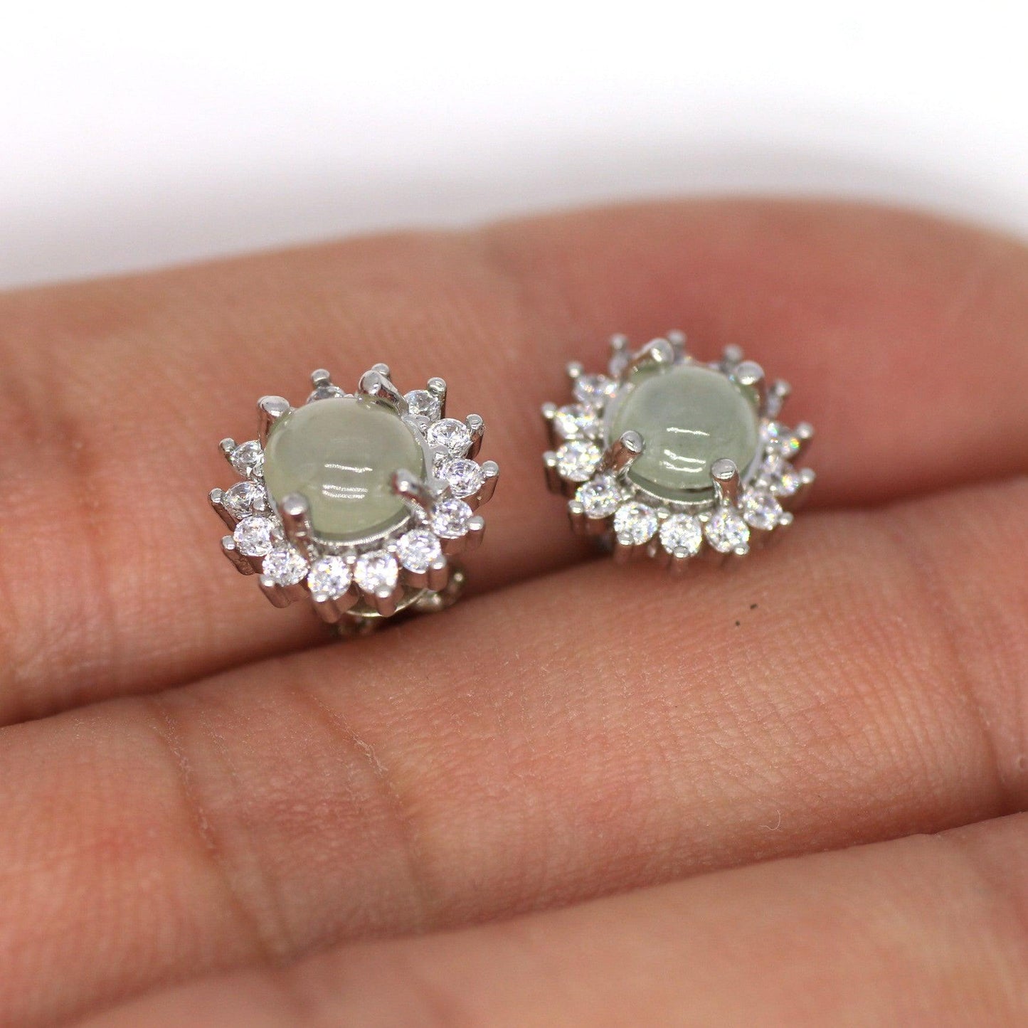 Type A Jadeite Jade Earrings s925 Silver Inlay XG-WPQ5-GXGV - Jade-collector.com