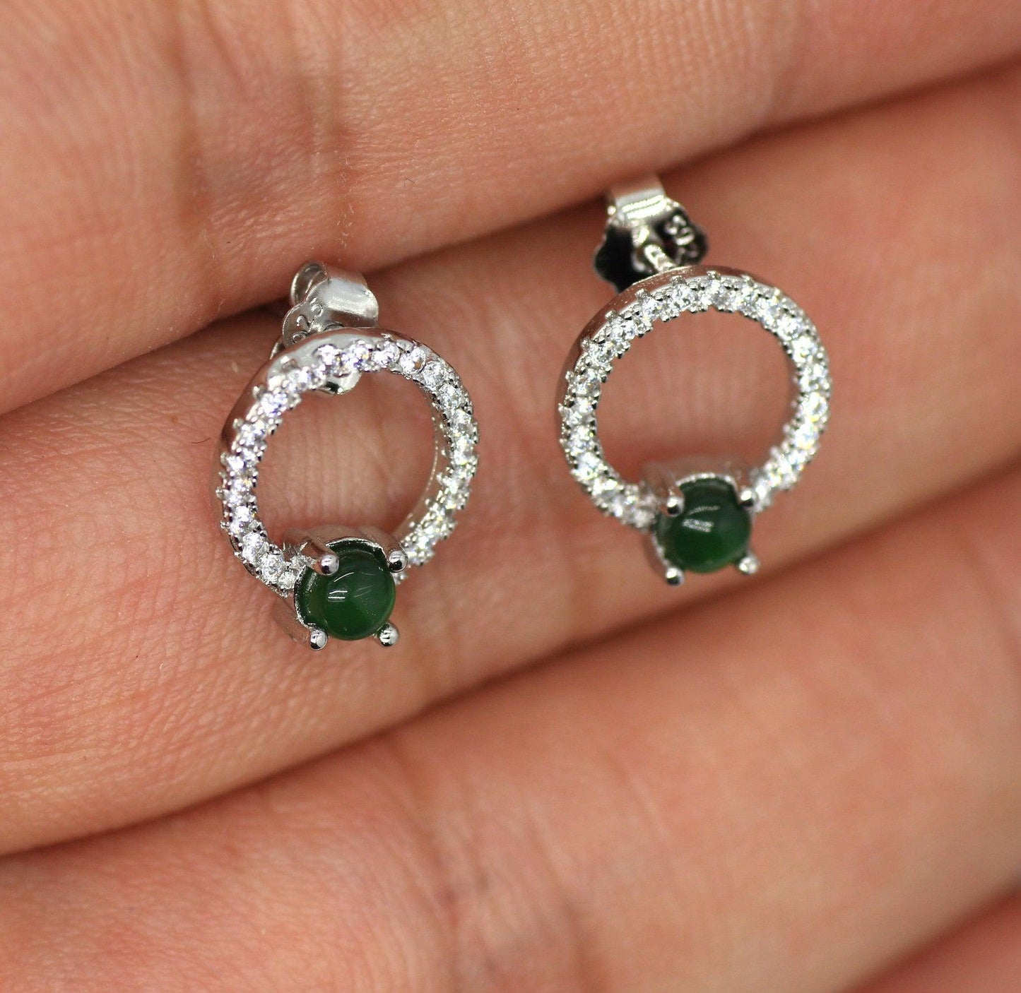 Type A Jadeite Jade Earrings s925 Silver Inlay NO-AKRW-RPUW - Jade-collector.com