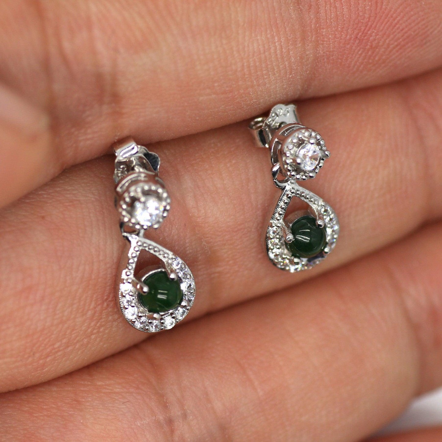 Type A Jadeite Jade Earrings s925 Silver Inlay IB-UUKS-5NYE - Jade-collector.com