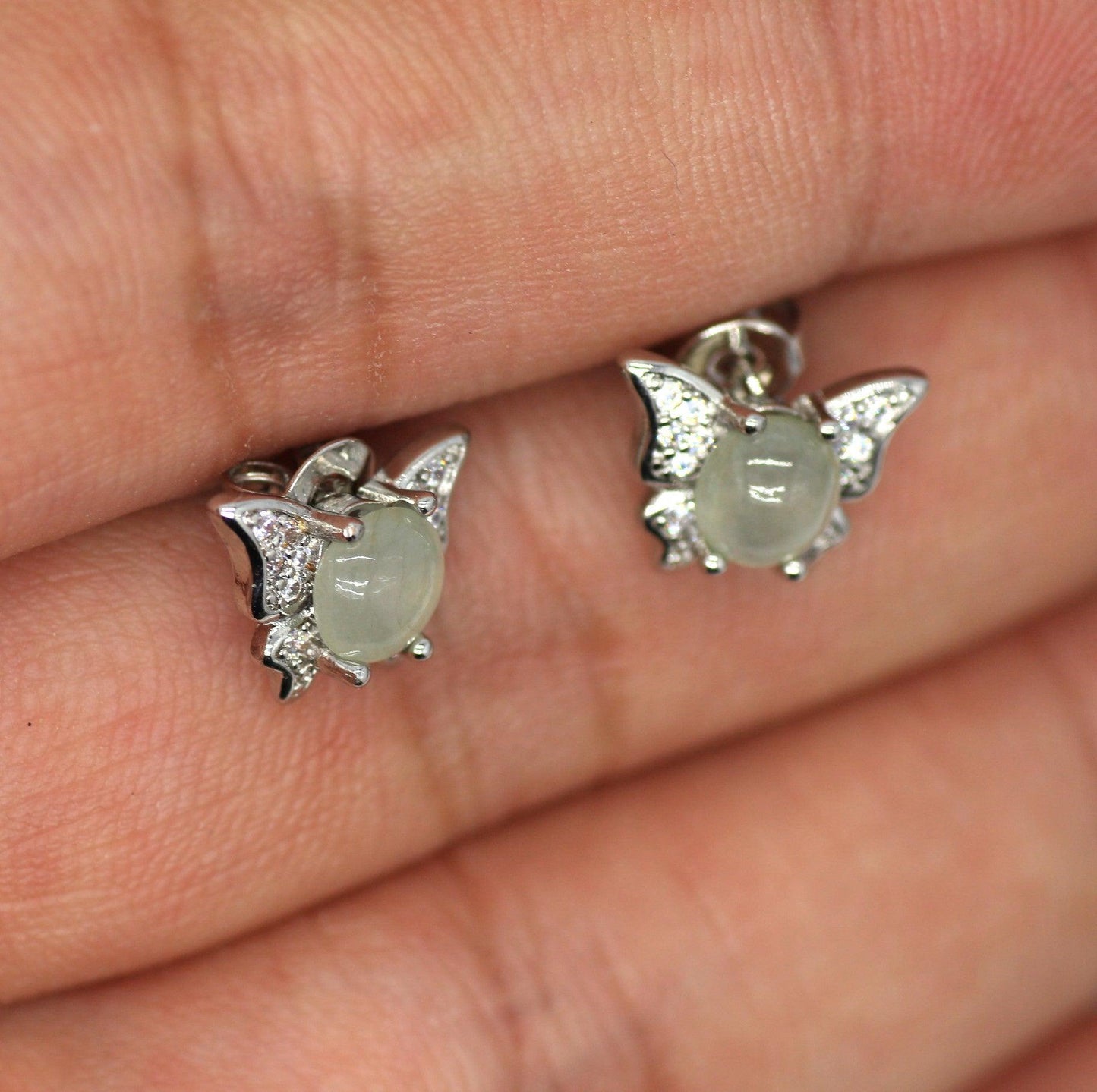 Type A Jadeite Jade Earrings s925 Silver Inlay 01-VGGN-G3HZ - Jade-collector.com