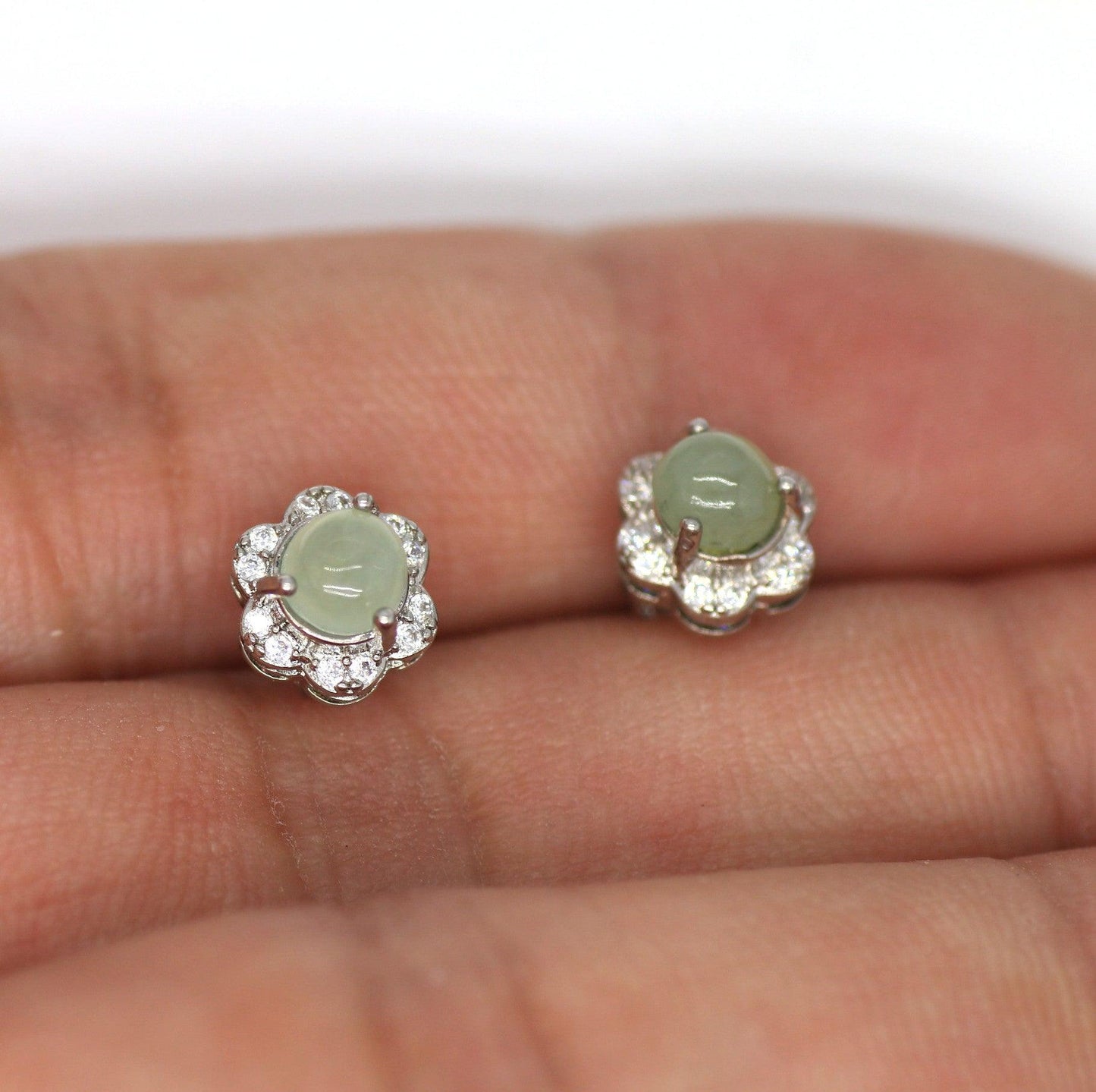 Type A Jadeite Jade Earrings s925 Silver Inlay HG-D7YP-U5BK - Jade-collector.com