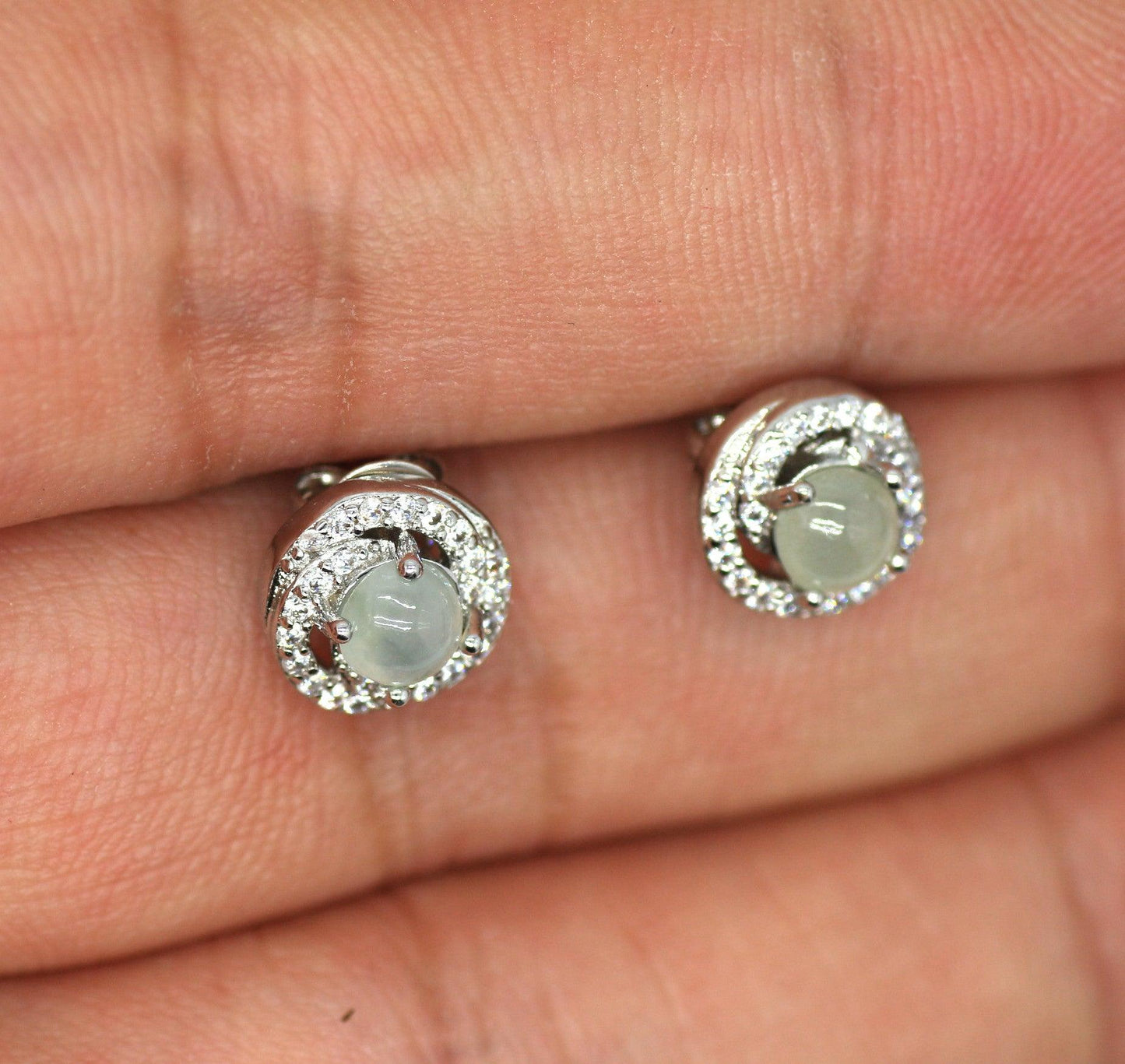 Type A Jadeite Jade Earrings s925 Silver Inlay 6R-H9RI-OGCW - Jade-collector.com