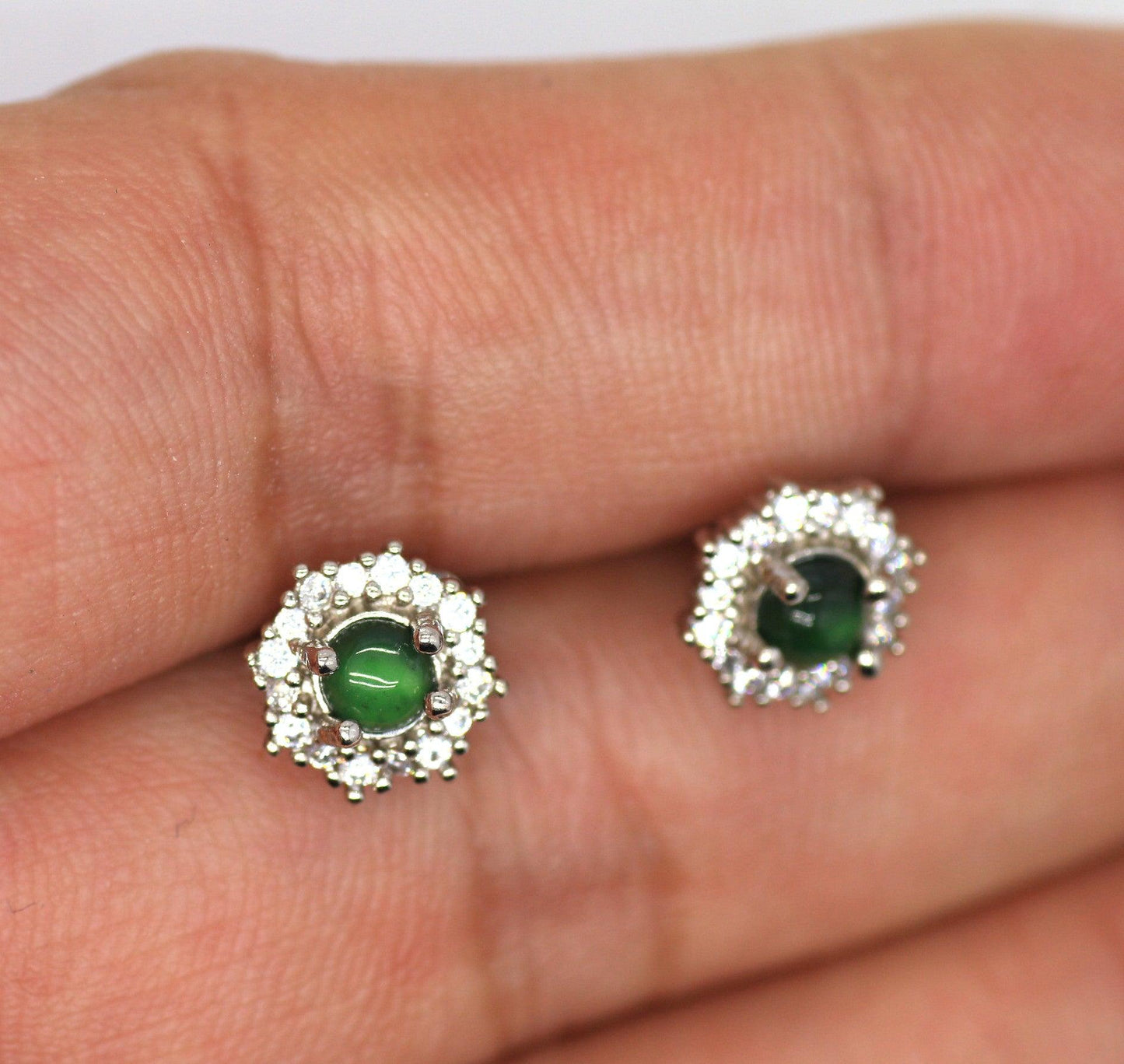 Type A Jadeite Jade Earrings s925 Silver Inlay - Jade-collector.com