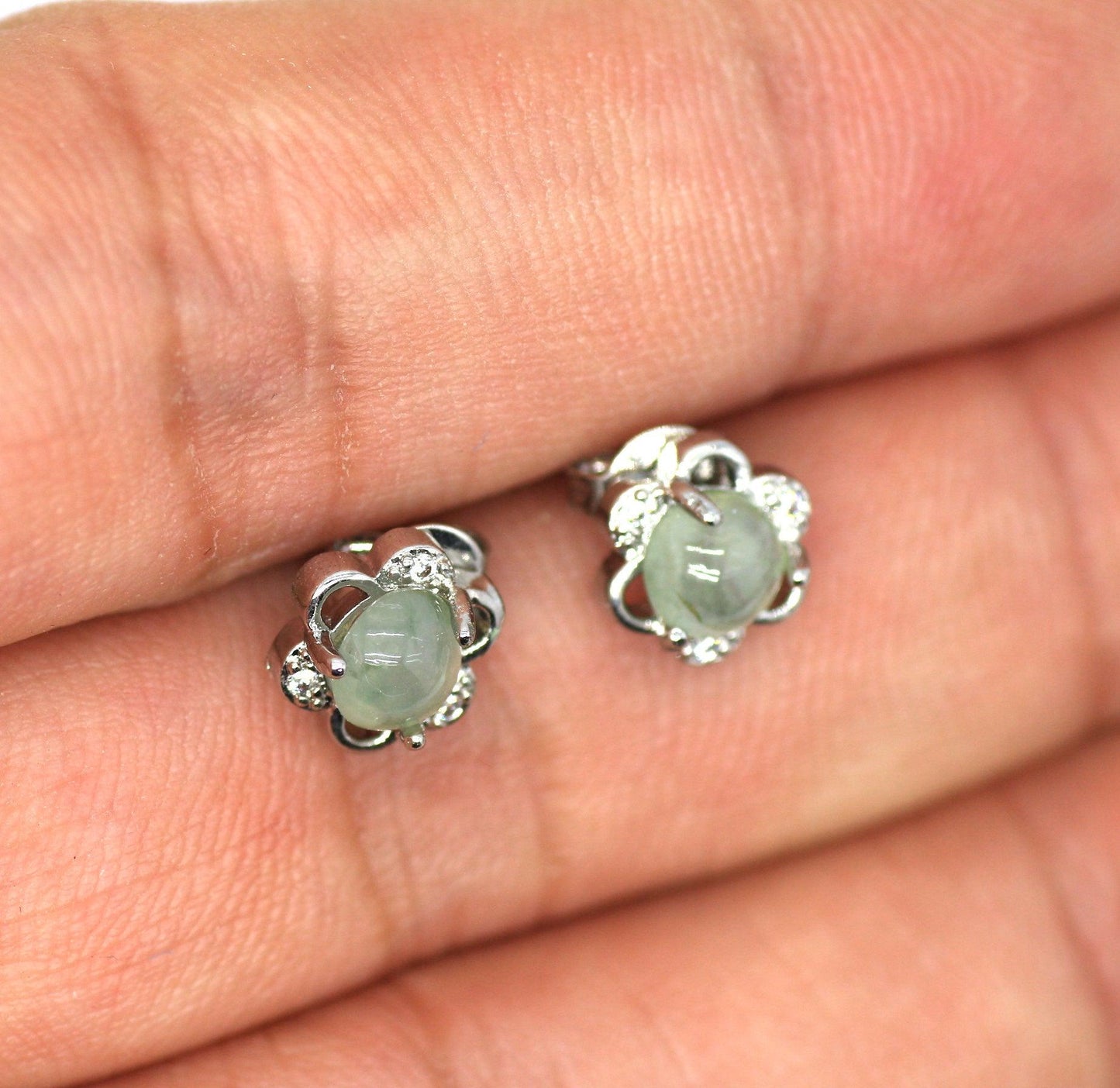 Type A Jadeite Jade Earrings s925 Silver Inlay 18-ZMK3-V00Z - Jade-collector.com