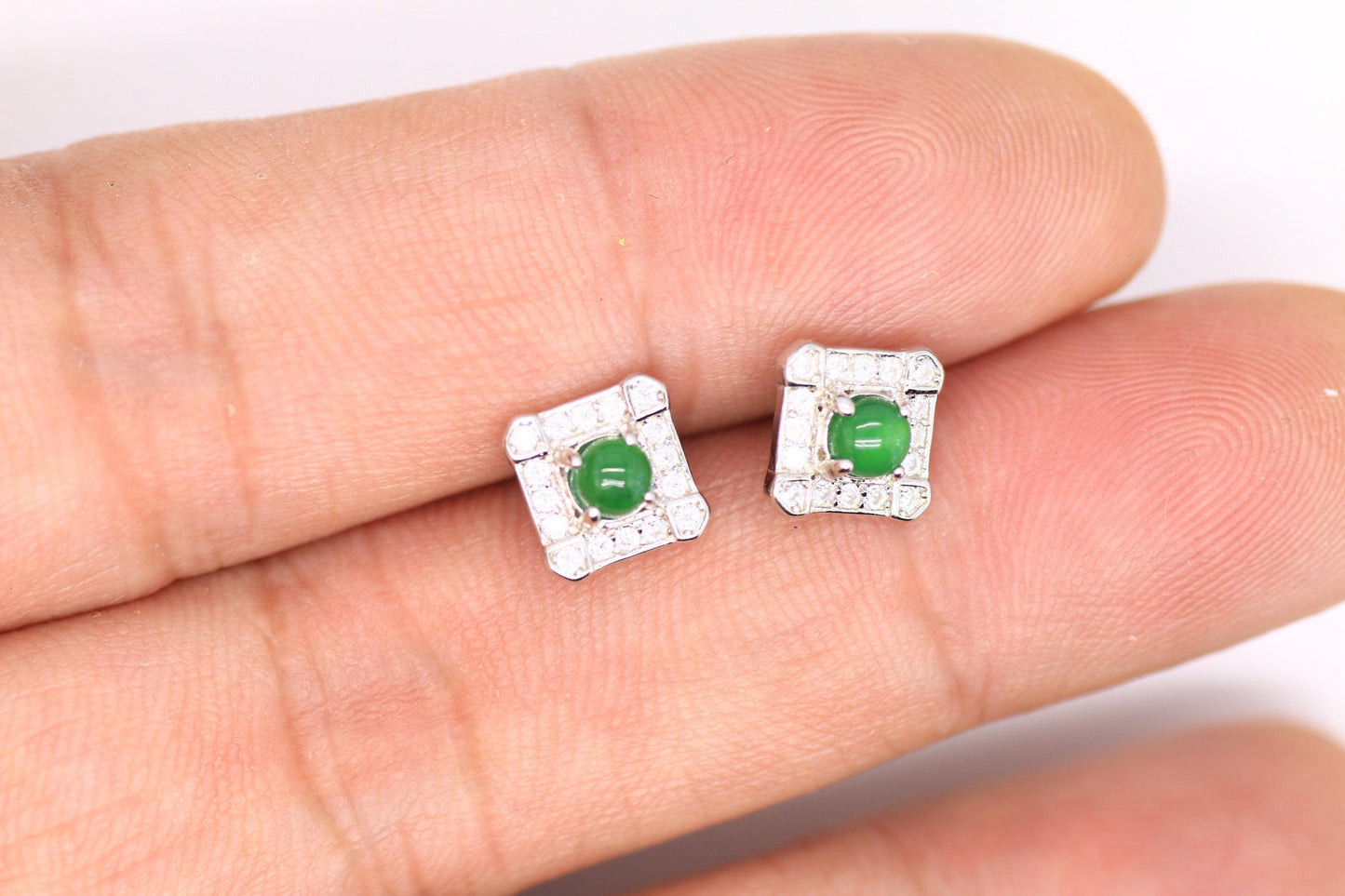 Type A Jadeite Jade Earrings s925 Silver Inlay EA-GL81-RLGC - Jade-collector.com