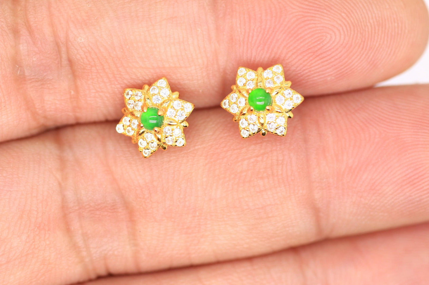 Type A Jadeite Jade Earrings s925 Silver Inlay Z6-5CV7-MHGA - Jade-collector.com