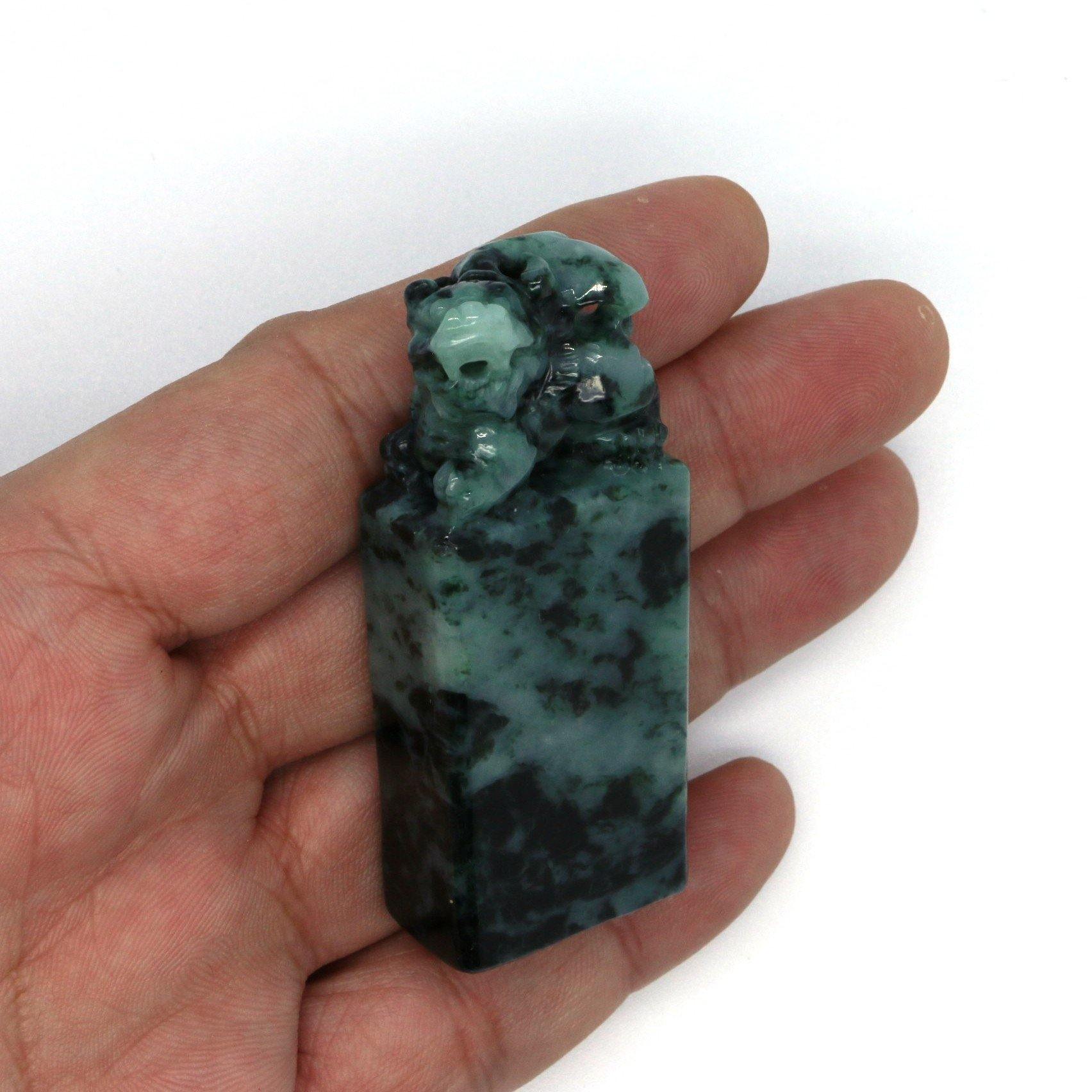 A Grade Jadeite Jade Pixiu Seal 天然緬甸玉A貨貔貅印章系列 - Jade-collector.com