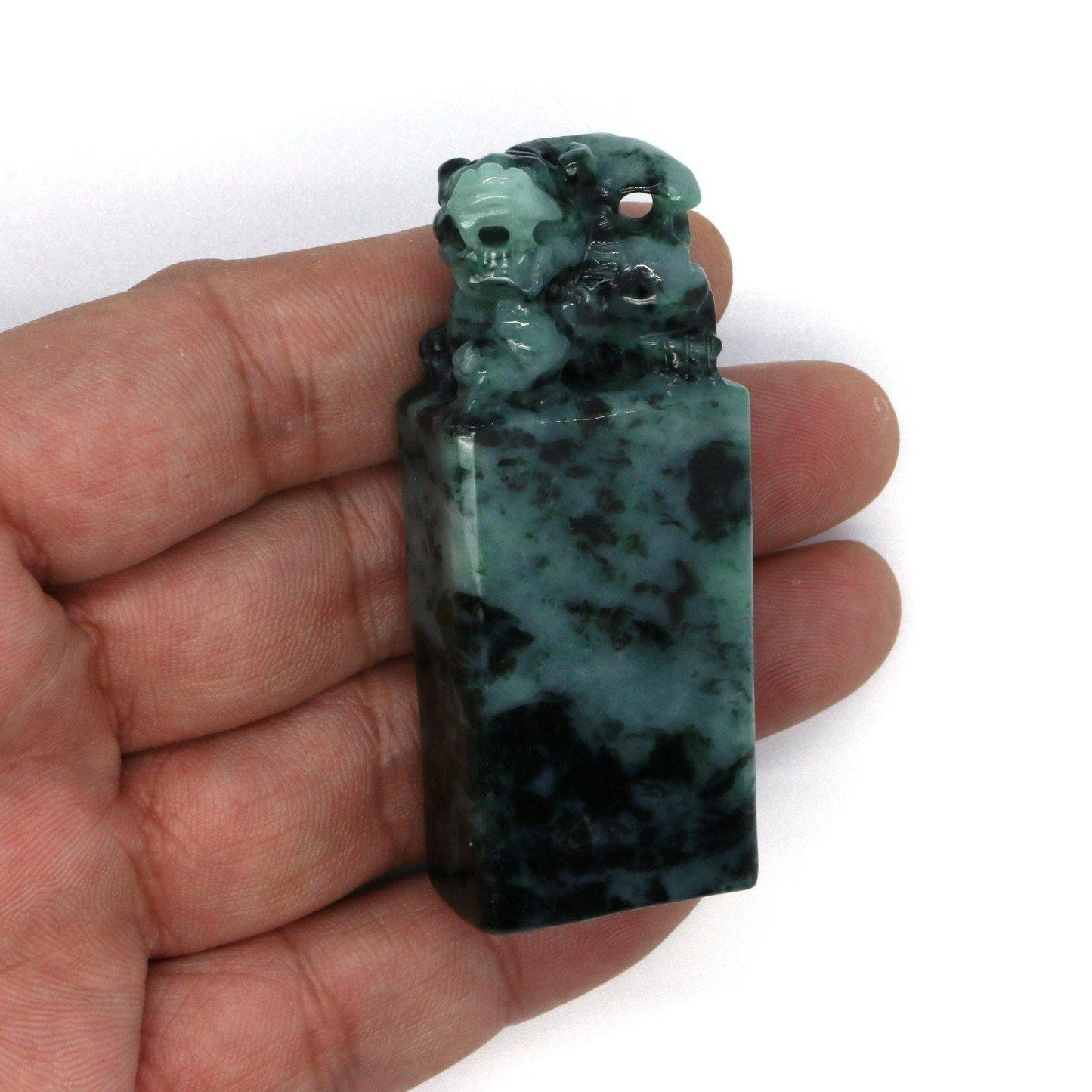 A Grade Jadeite Jade Pixiu Seal 天然緬甸玉A貨貔貅印章系列 - Jade-collector.com