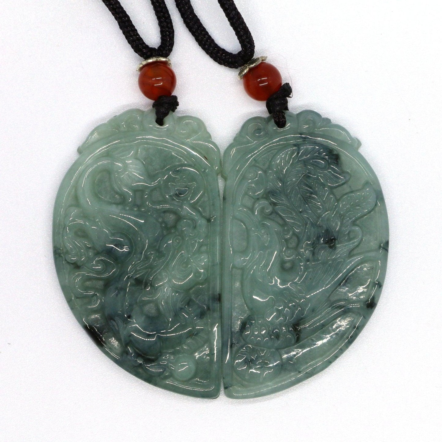 Type A Jadeite Jade Pendants Pair of Dragon Phoenix Serie pe10164