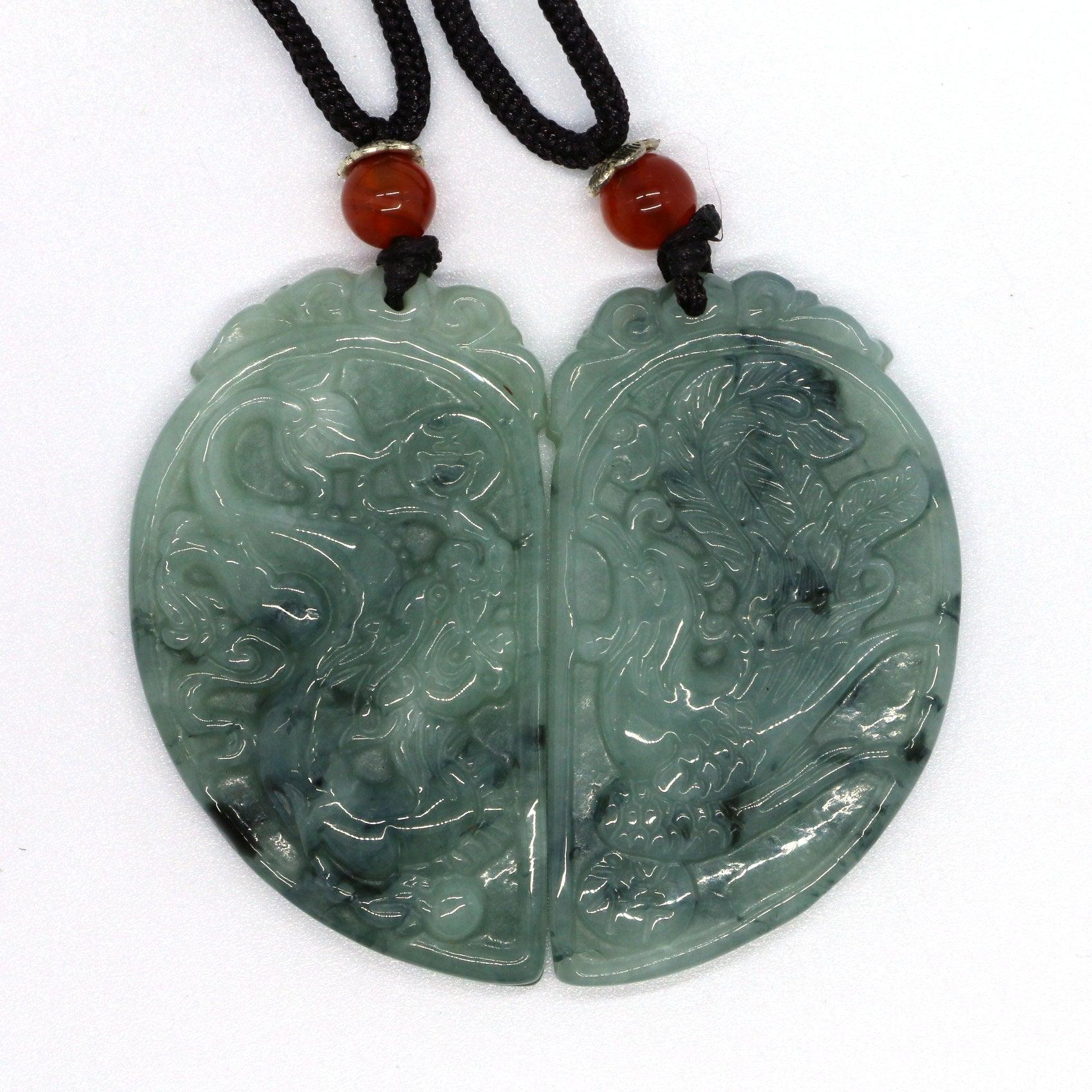 Type A Jadeite Jade Pendants Pair of Dragon Phoenix Serie pe10164 - Jade-collector.com