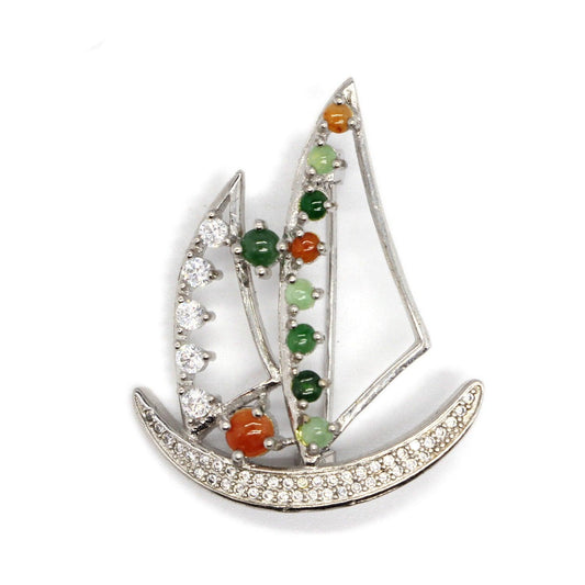 Type A Jadeite Jade Inlay Brooch - Jade-collector.com