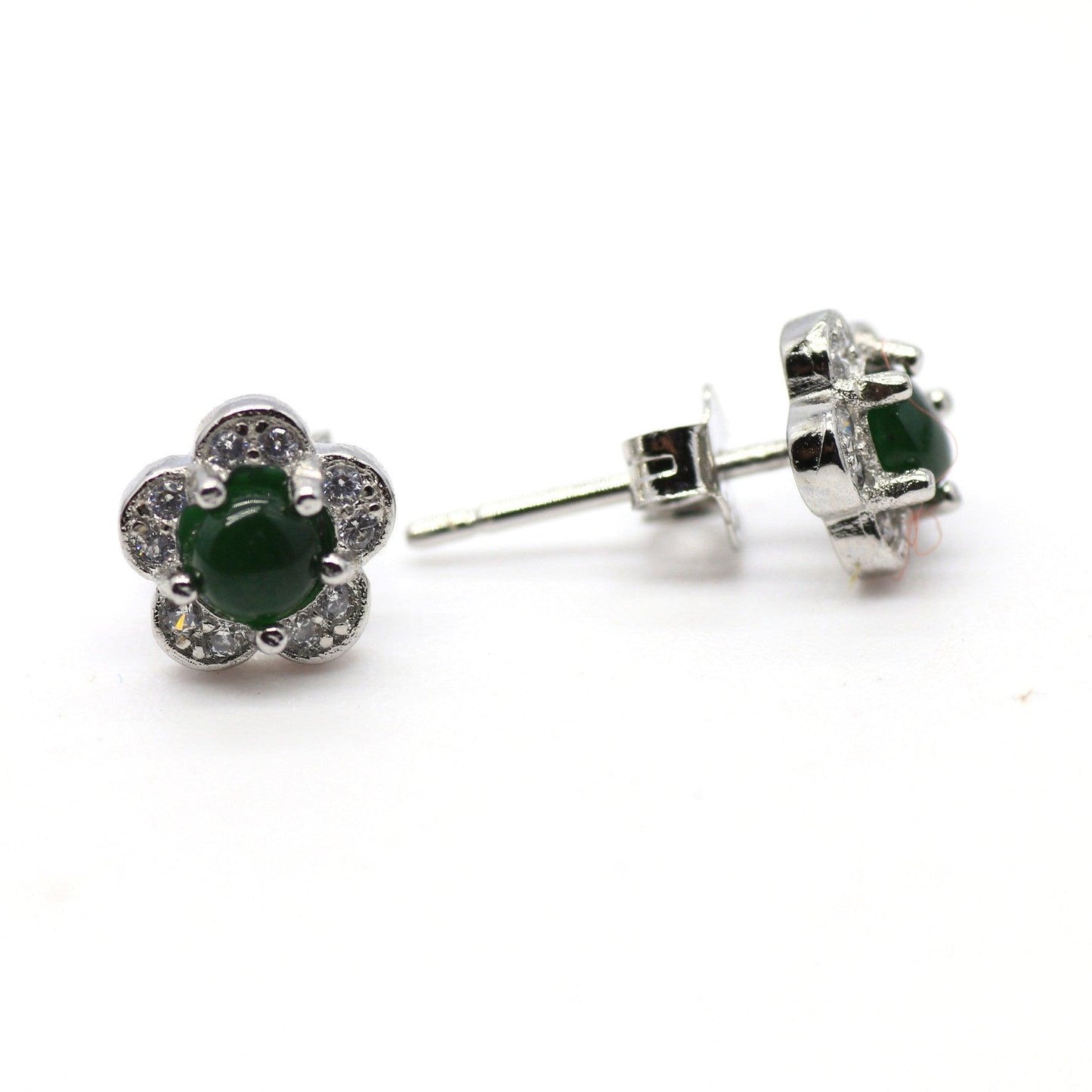 Type A Jadeite Jade Earrings s925 Silver Inlay 8C-750L-0MR0