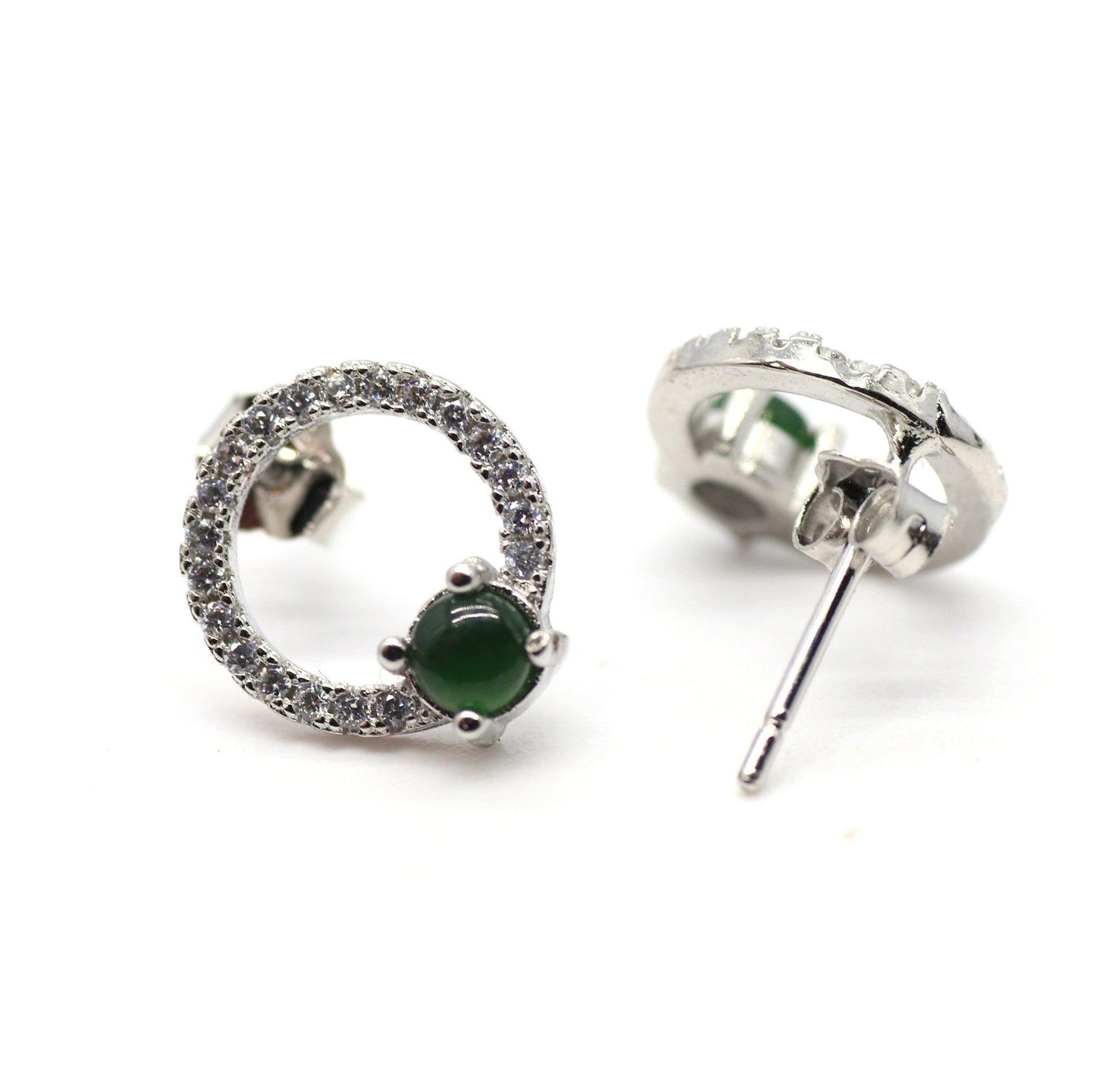 Type A Jadeite Jade Earrings s925 Silver Inlay NO-AKRW-RPUW - Jade-collector.com
