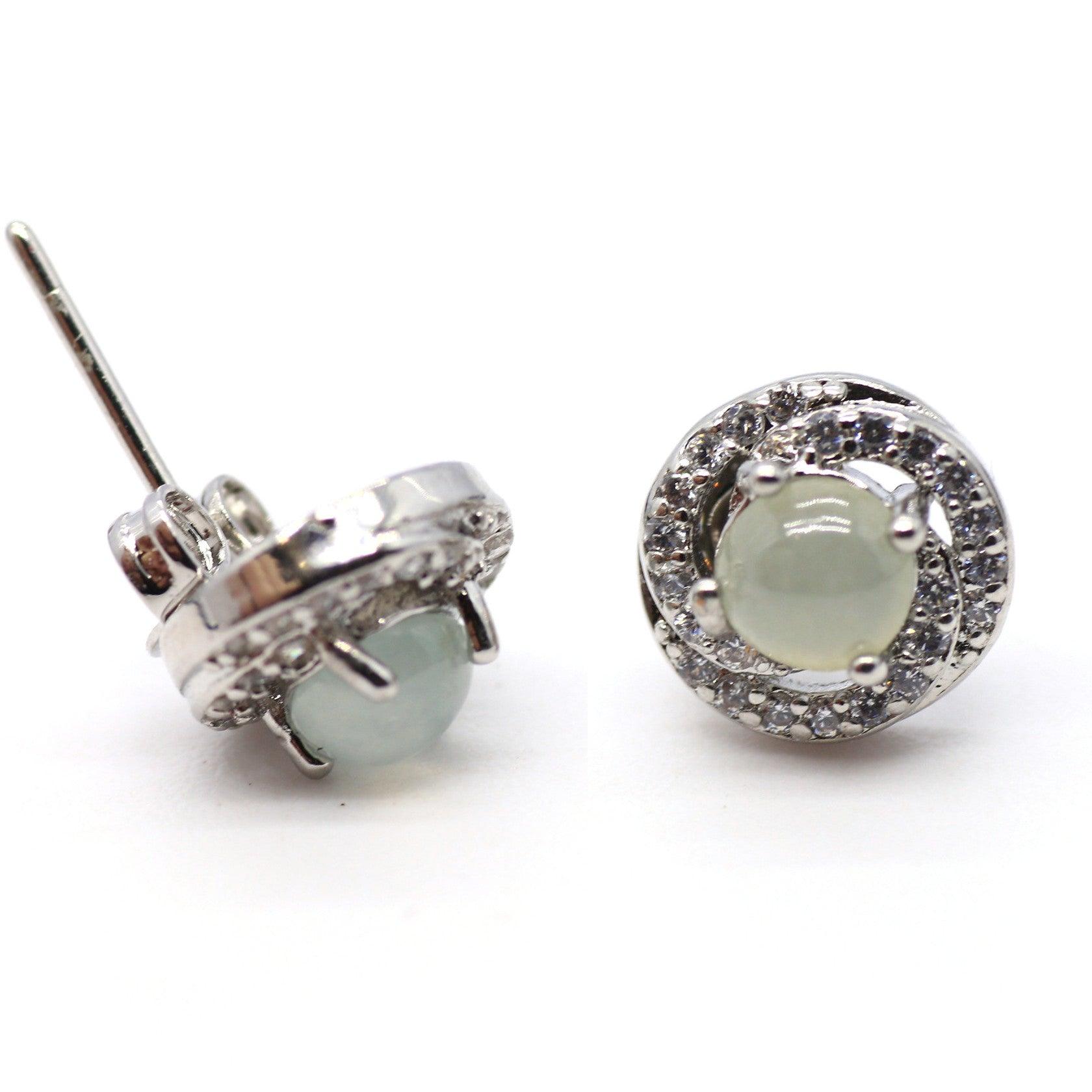 Type A Jadeite Jade Earrings s925 Silver Inlay 6R-H9RI-OGCW - Jade-collector.com