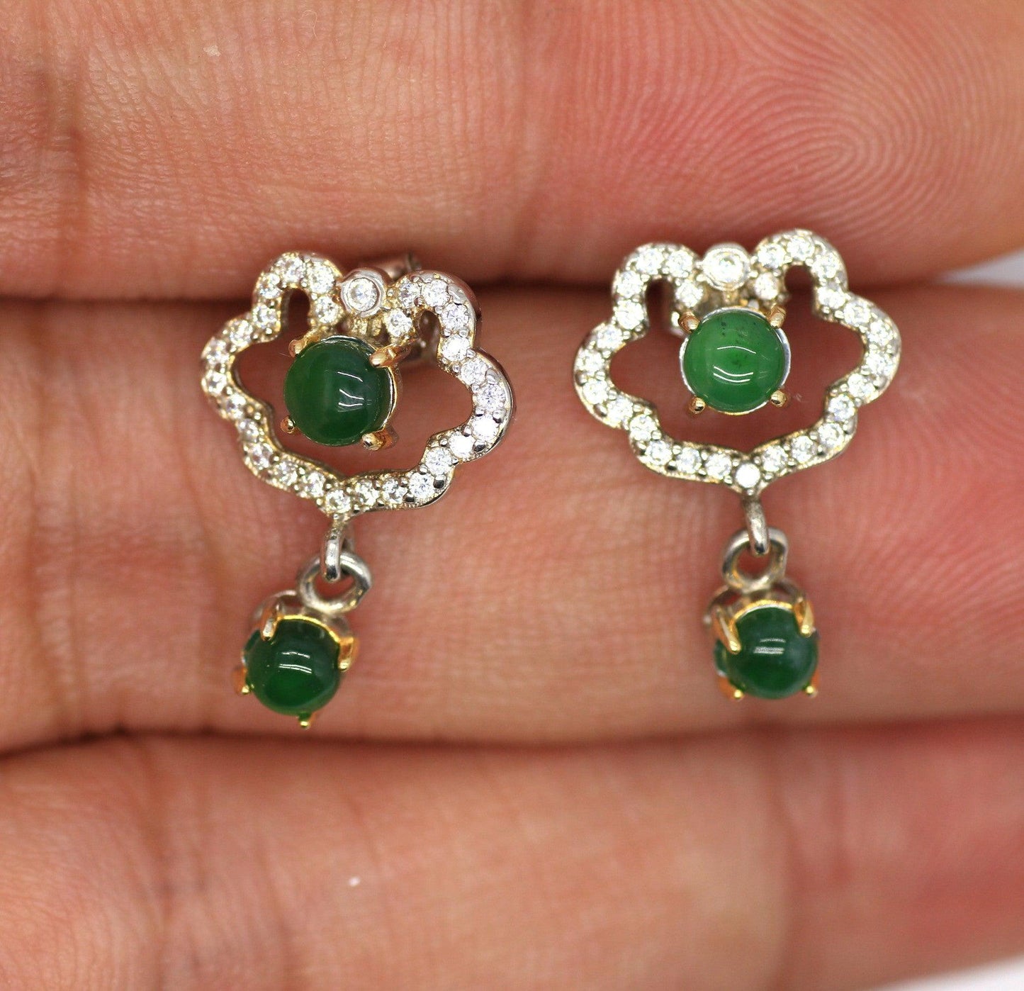 Type A Jadeite Jade Earrings s925 Silver Inlay ZA-QIU4-ZANH