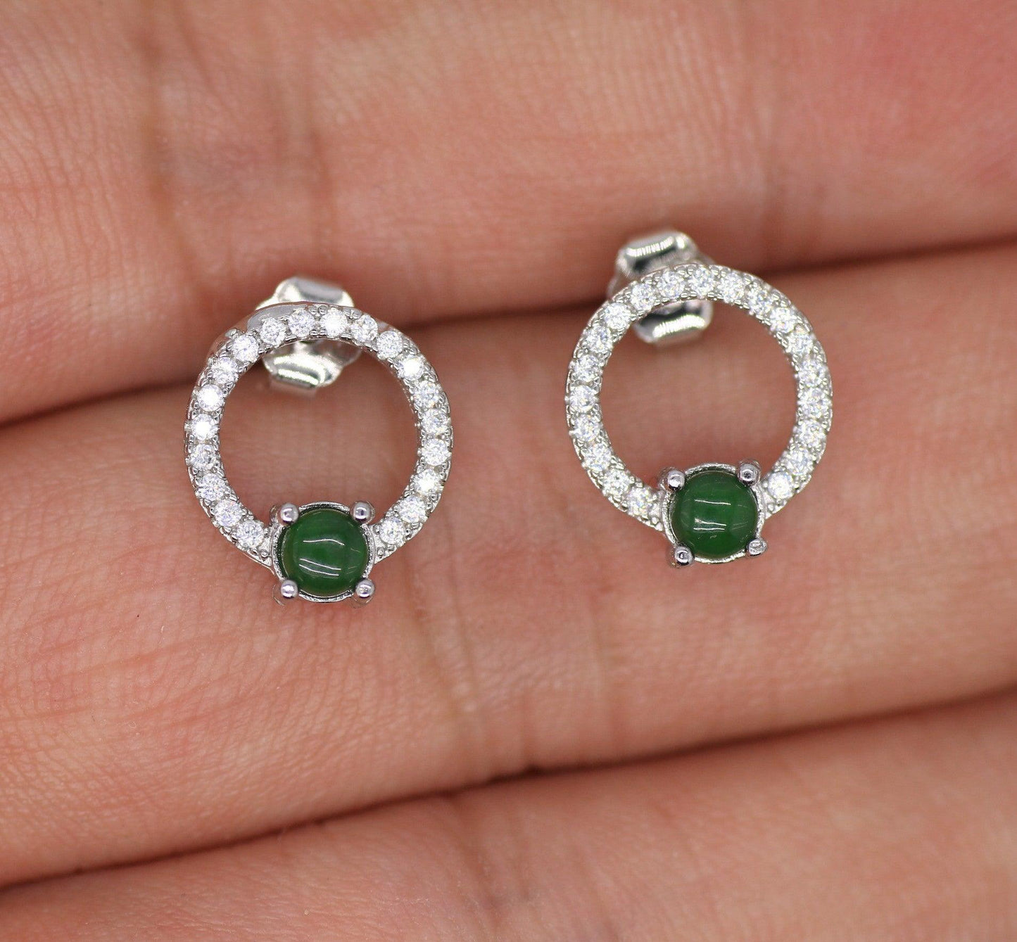 Type A Jadeite Jade Earrings s925 Silver Inlay NO-AKRW-RPUW - Jade-collector.com